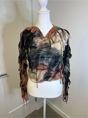 SHEIN Tie-Dye Crop Hooded Long Sleeve w/ Tassels - FREE SHIPPING on Bundles $85+